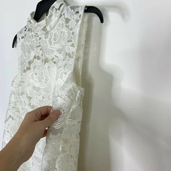 Monique Lhuillier Dress 4 Wht Lace Cocktail High Neck Structured 444209 NWT $598 - Picture 6 of 12